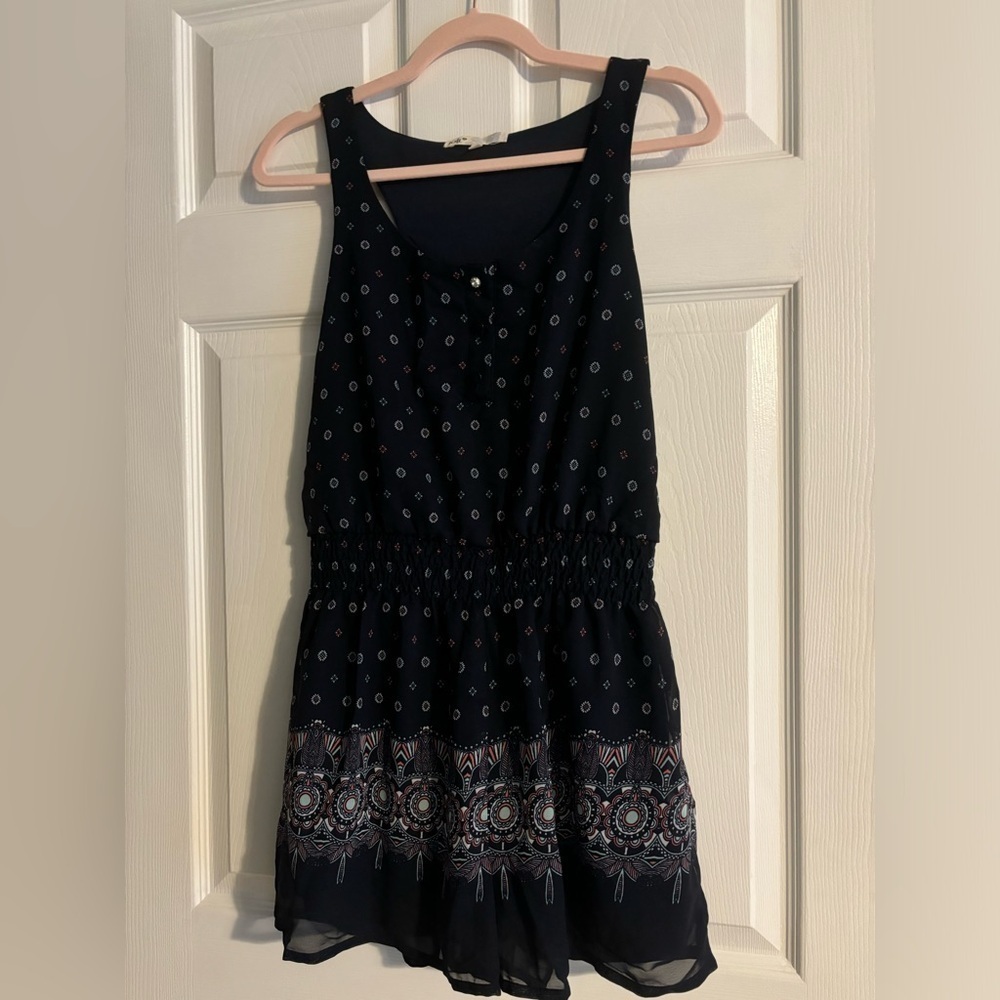Jolt Romper Navy Sleeveless Racerback Elastic Waist Border Print Lined Sz M